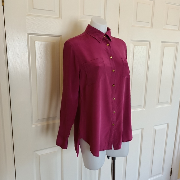 RM Williams Blouse Size 10 Magenta Silk Long Sleeve Button Up Collared Western - Picture 3 of 12